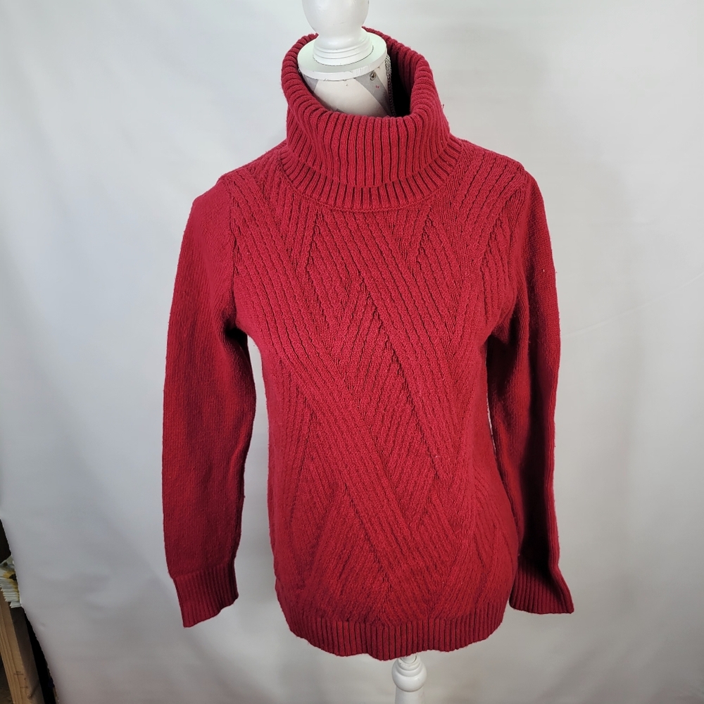 Banana Republic Factory Dark Red Turtleneck Sweater Cris Cross Ribbed Size Med